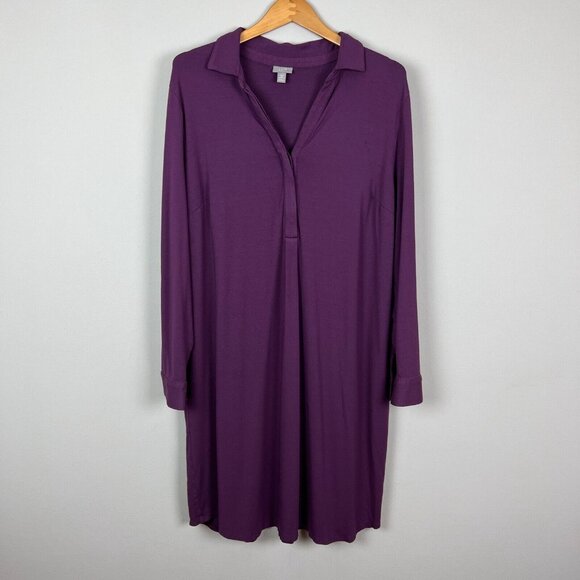 J Jill Dress 2X Shirt Plum Purple Shift Stretch Long Sleeve V-Neck‎ Above Knee - Picture 1 of 13
